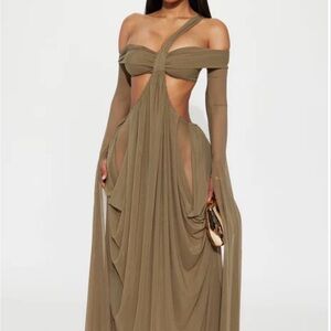 Fashion Nova One Shoulder Olive Dress